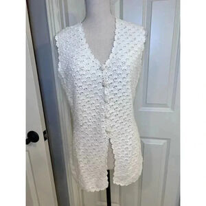 Liz sport crochet white button‎ down vest with pearls thought size small